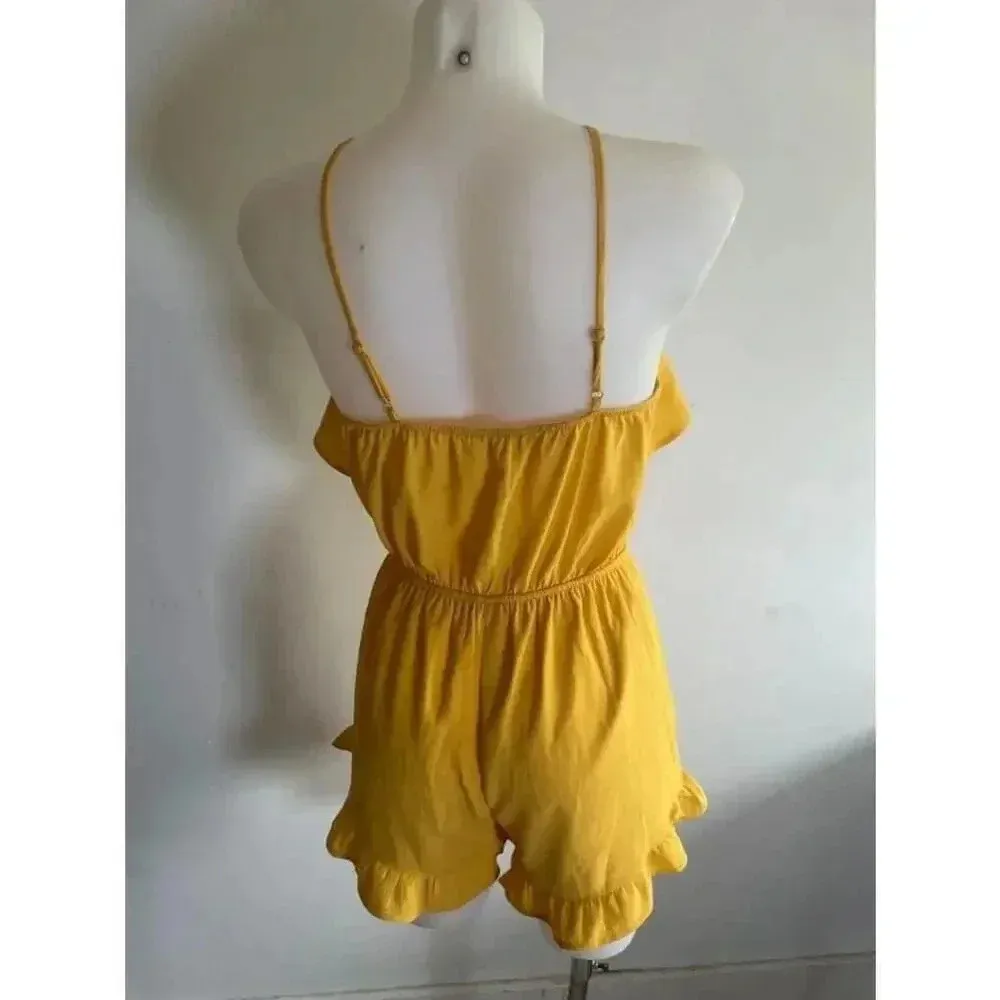 Boutique Monteau Women's Yellow Halter Neck Romper‎ Shorts Ruffles Summer 0154 - Image 5