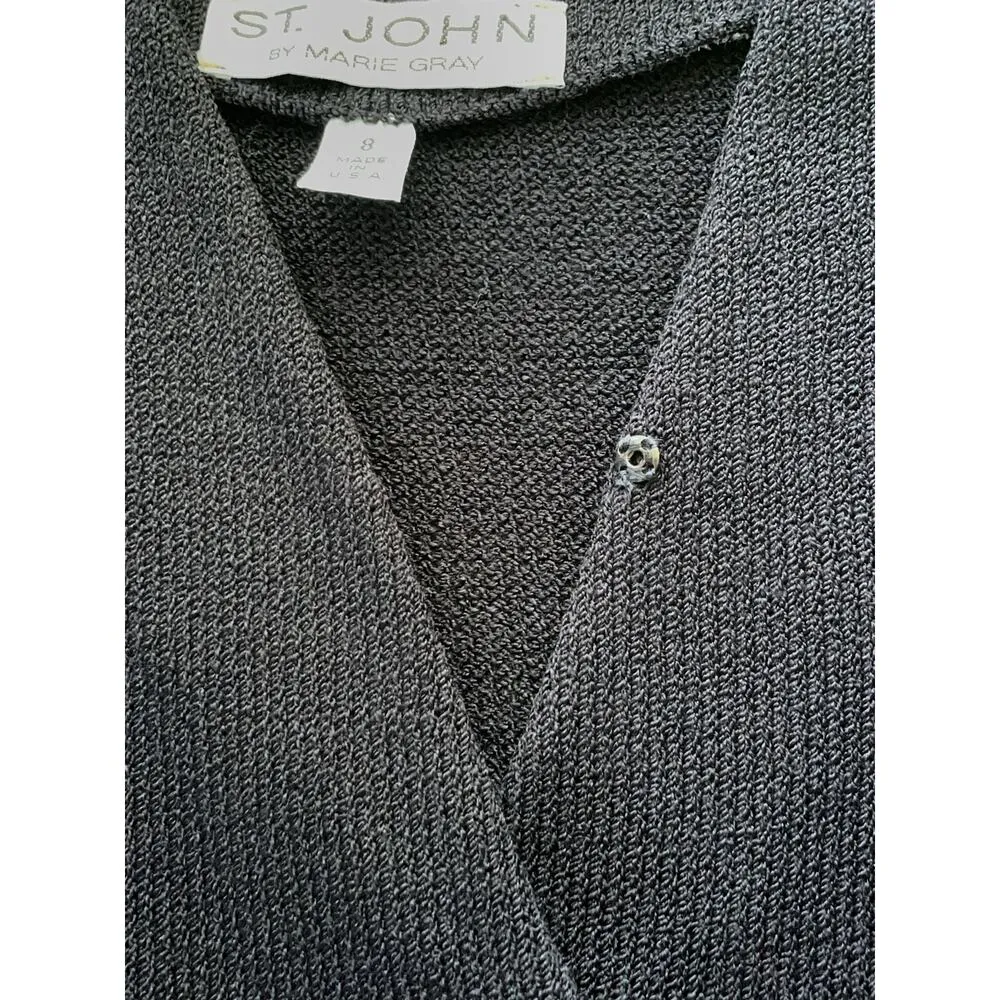 ST JOHN Vintage Black Nautical V Neck Button Front Santana Knit Top Size 8 - Image 11