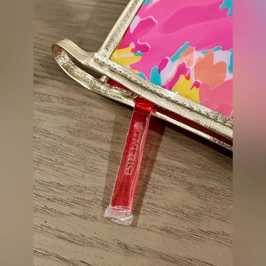 Lilly Pulitzer for Estée Lauder Pink and Gold Floral Makeup Bag - Image 4