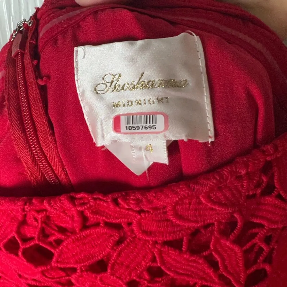 Shoshana Red Off The Shoulder Lace Harrison Sheath Tea Midi Length Dress 4 - Image 8