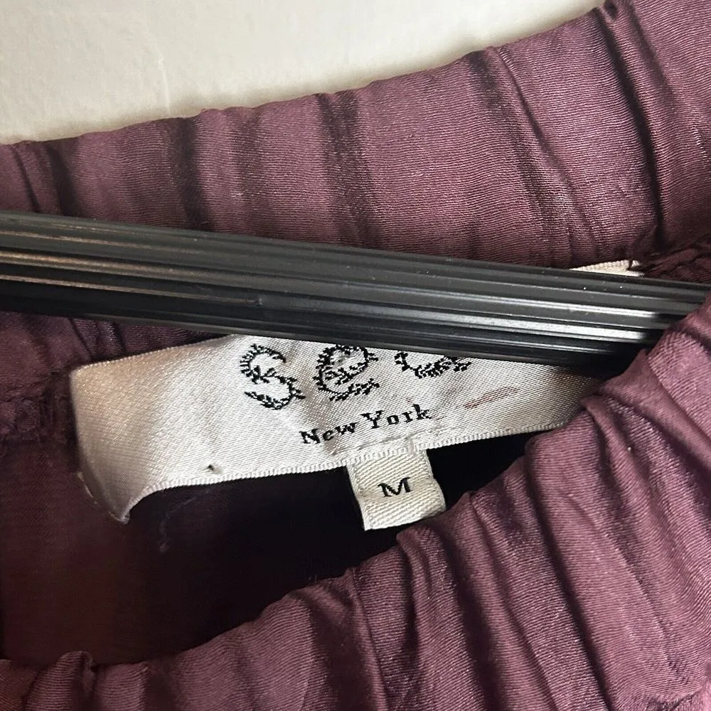 Sea New York Simone Midi Dress Womens Medium Burgundy Satin Puff Sleeve Red - Image 11