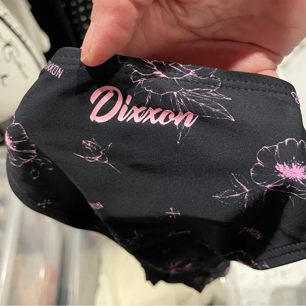 DIXXON NWT black pink peonies skimpy cheeky bikini tanning swim bottoms pool Size XL - Image 9