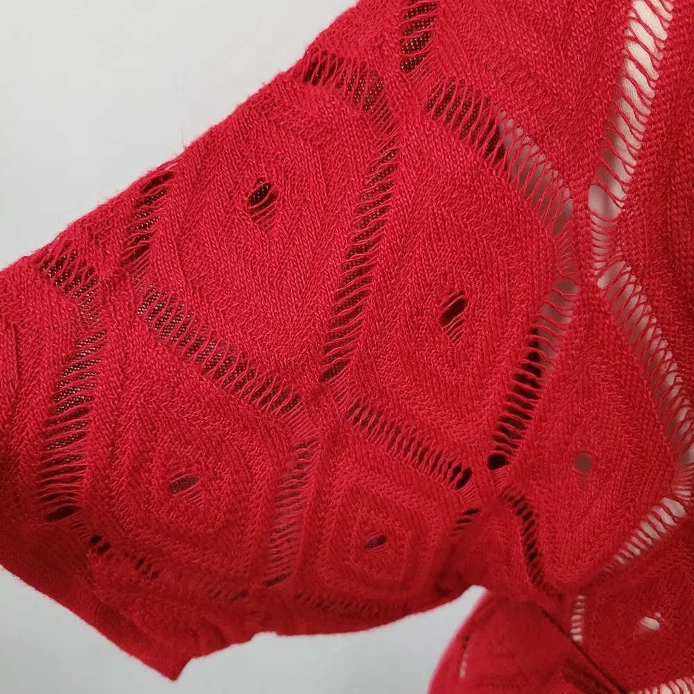 Maurices red pointelle belted dolman sweater size medium - Image 4