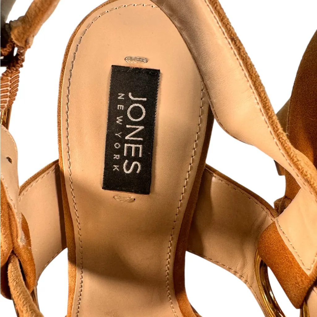 Jones New York Jasmine Suede Block Heel Sandals Tan Beige 3.5in Size 8.5 in EUC - Image 5