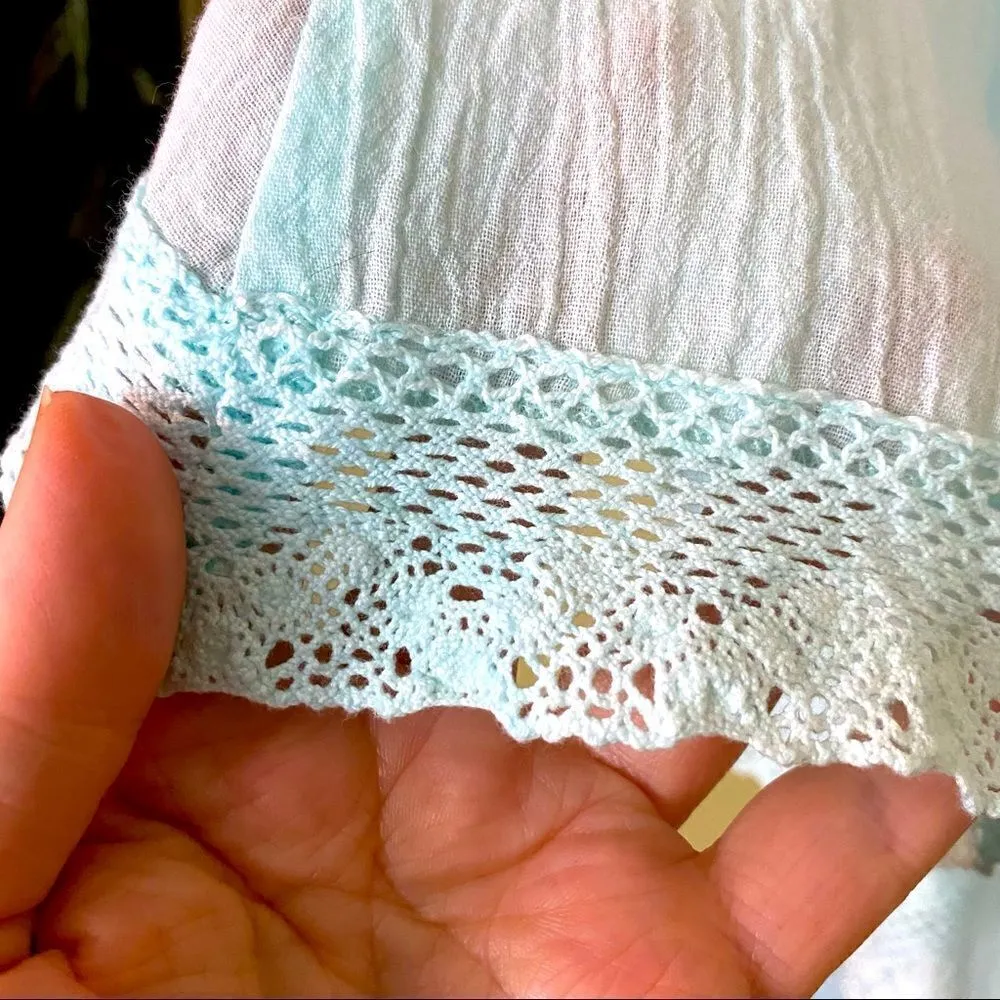 Free The Roses Boho Off The Shoulder Bat Wing Top Size S/M Blue - Image 7