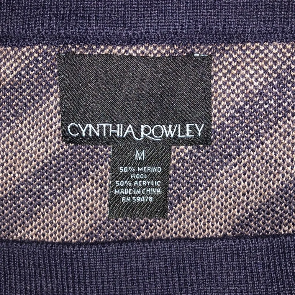 Cynthia Rowley Size M Navy Blue & Tan Striped Wool Sweater Knit Pencil Skirt - Image 5