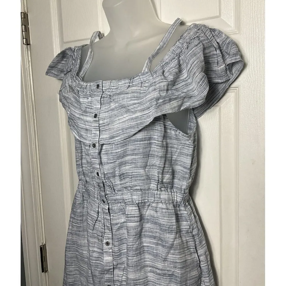 New!! Lucky Brand Large button-down pocket cold shoulder linen dress ruffle midi - Image 5