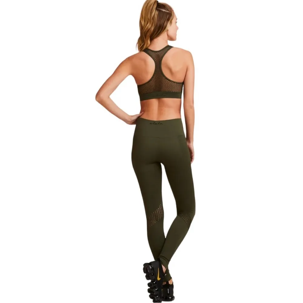 Alala Essential Seamless Tight Leggings Ribbed and Perforated Size S Army Green - Image 12