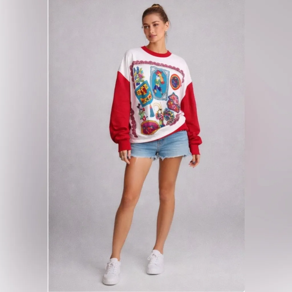 Koret vintage and rare Asian art print red sweatshirt, size large White - Image 14