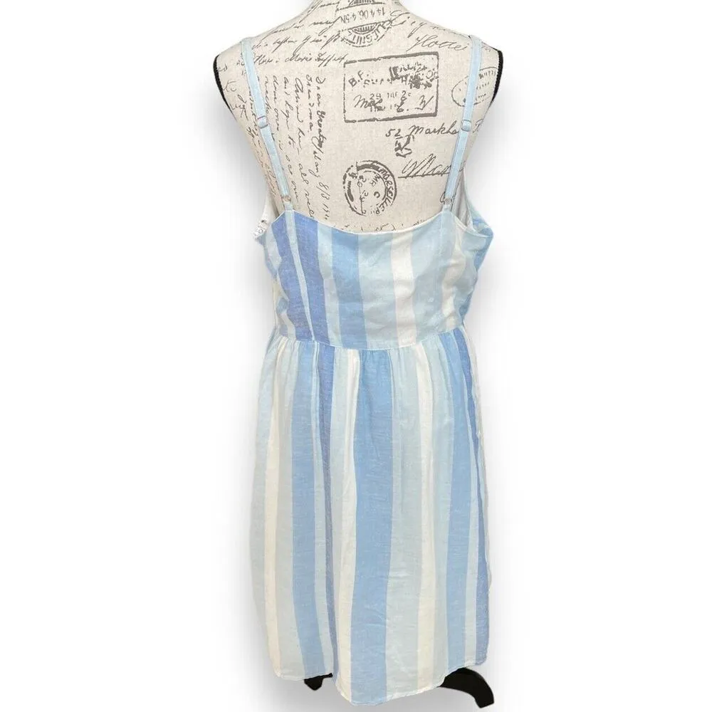 New Joie Linen Blend Stripe Dress Spaghetti Strap Blue Mommy & Me 10 w/ headband - Image 3