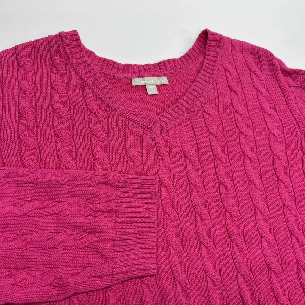 Woman Within Womens Sweater Size 3X Hot Pink Cable Knit Classic Essential - Image 2