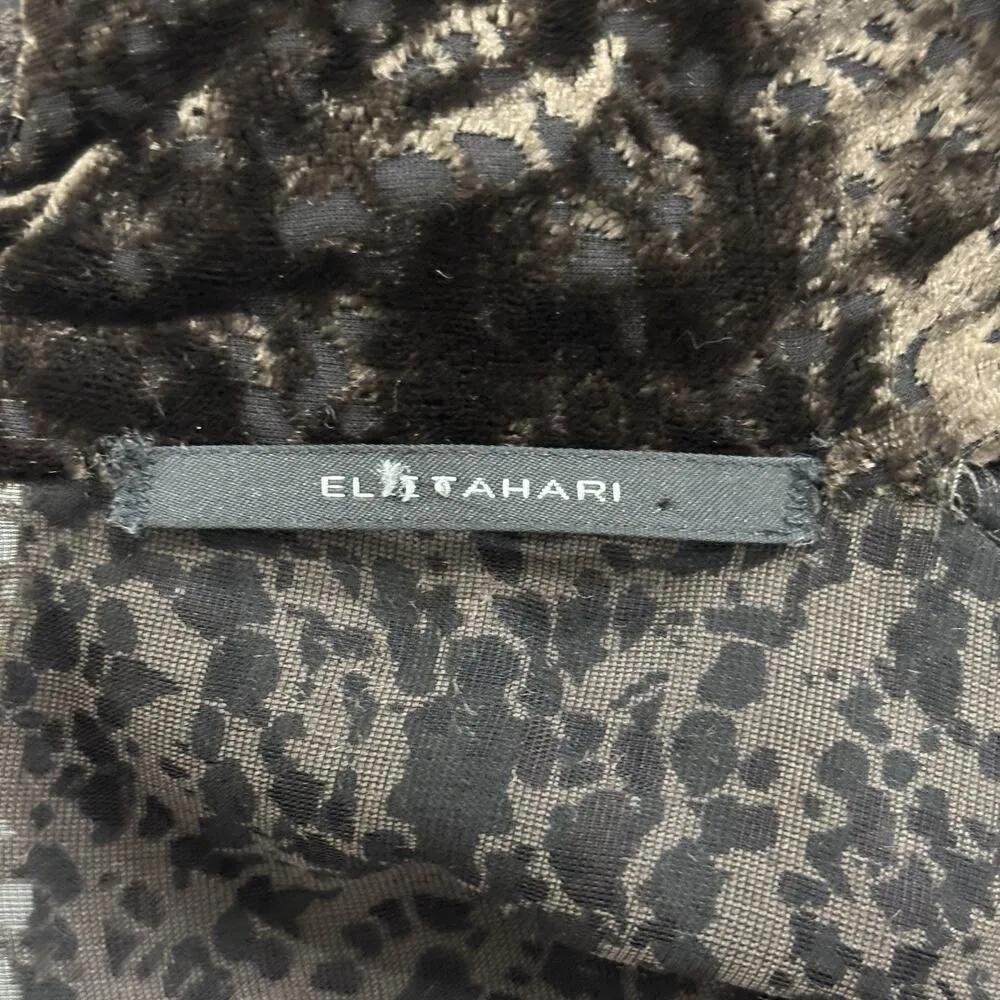 Eli Tahari Size 4 Brown Laser Cut Silk Blend Velvet Dress Fairy Whimsy Goth - Image 3