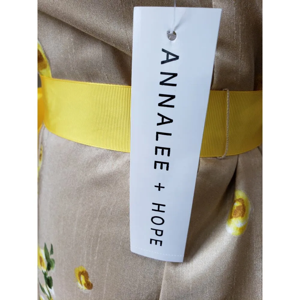 Annalee + Hope Shift Dress Womens 10 Yellow Floral Bow Waist Scoop Neck Back Zip - Image 4