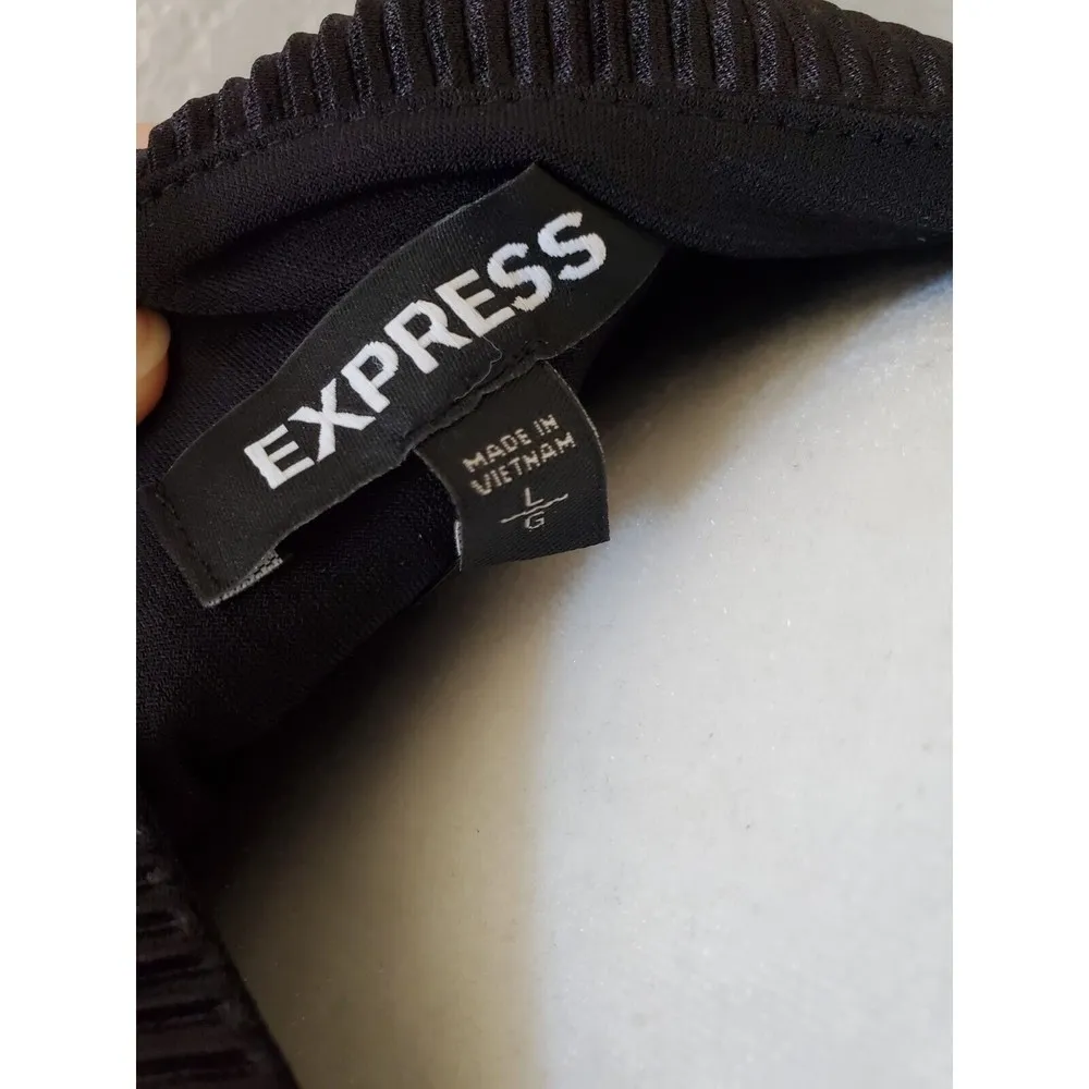 Express Womens Black Pleated Puff Shoulder Long Sleeve Shift Dress Large NWT - Image 9