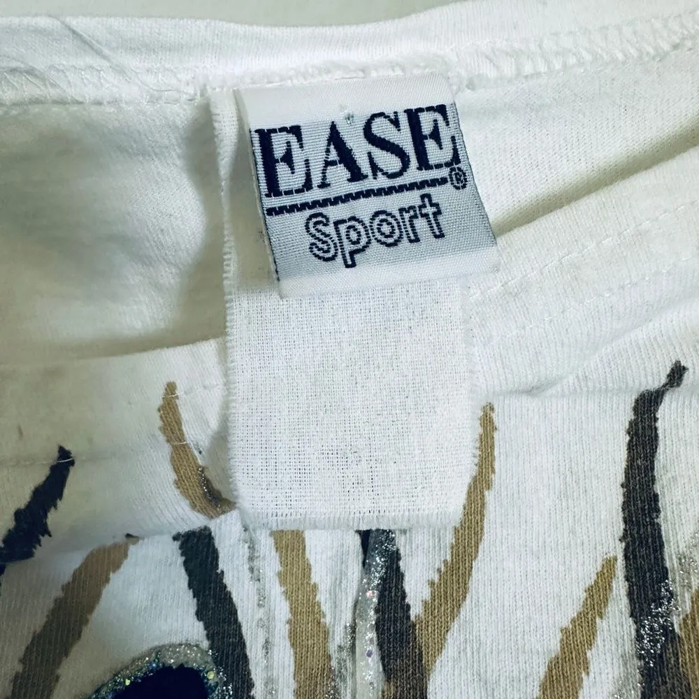 Vintage Ease Sport White Tiger Mom & Baby Artsy Hand Painted Tunic T Shirt Size L - Image 6