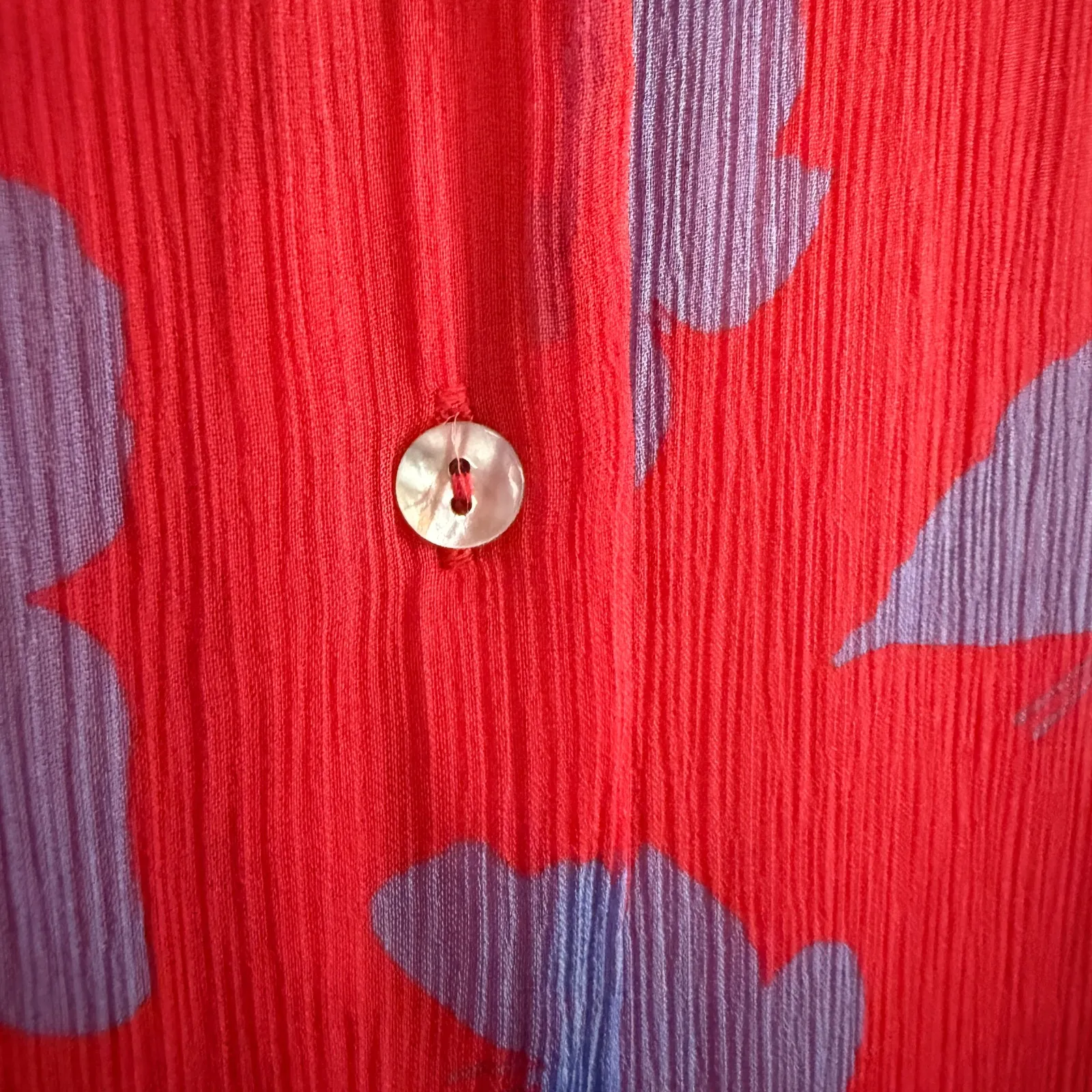 STEFANEL Red Crinkle Chiffon Blue Butterfly Print Swing Midi Shirt Dress Size 4 - Image 6