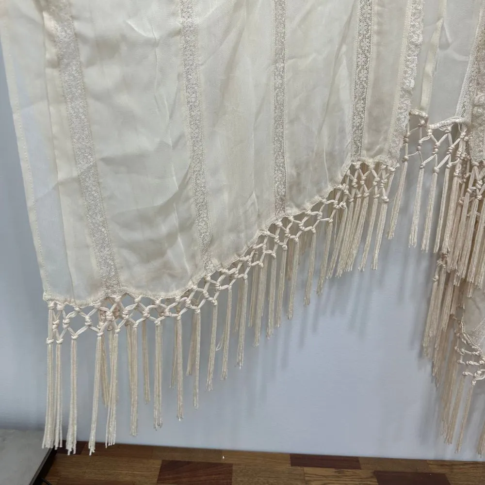 Muche Et Muchette Ivory‎ Lace Shawl Poncho Boho One Size Fringe Beach Coverup Tan - Image 8