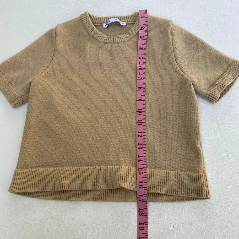 Zara Tan Short Sleeve Knit Sweater Top Women’s Medium - Image 5