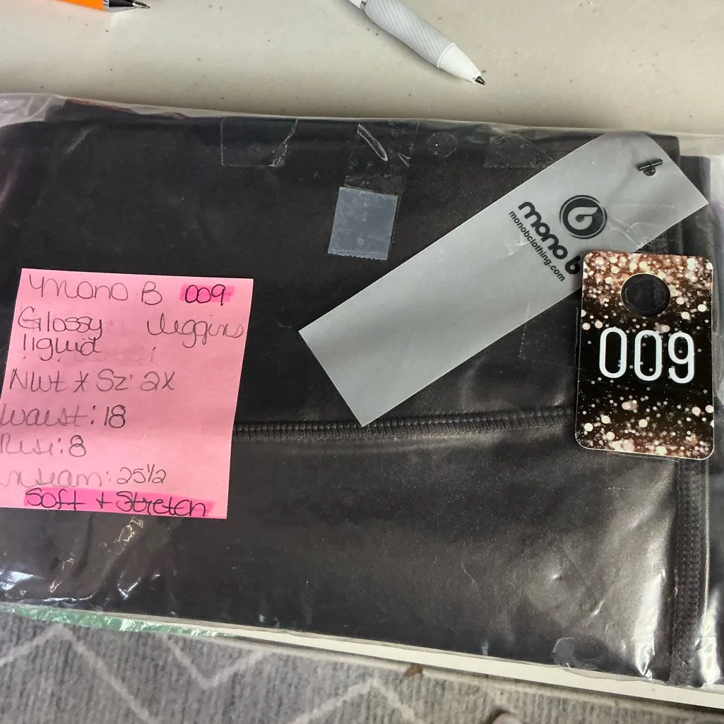 Mono B Shiny Black Leggings Brown Size 2X - Image 7