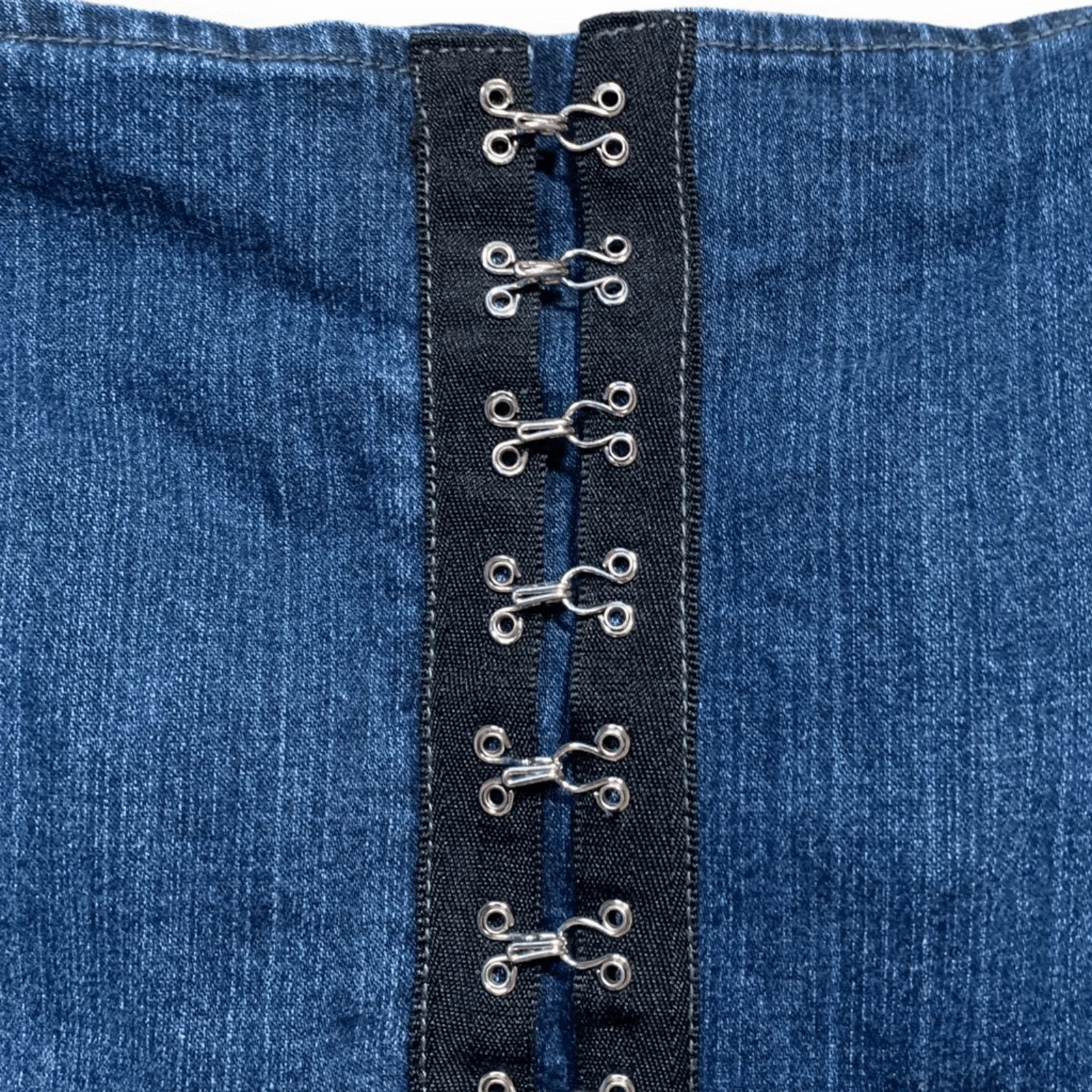 Tripp NYC Denim Corset Tube Top XL Y2K Hook Front Lace Up Back Punk Goth Emo - Image 5