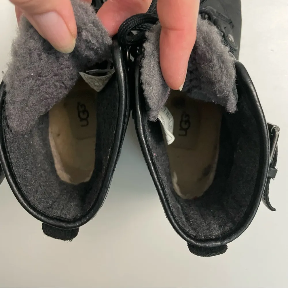 Ugg Boots Cecile Duck Utility Fur Sheepskin Lined Buckle Lace Up Rain Snow Black - Image 12