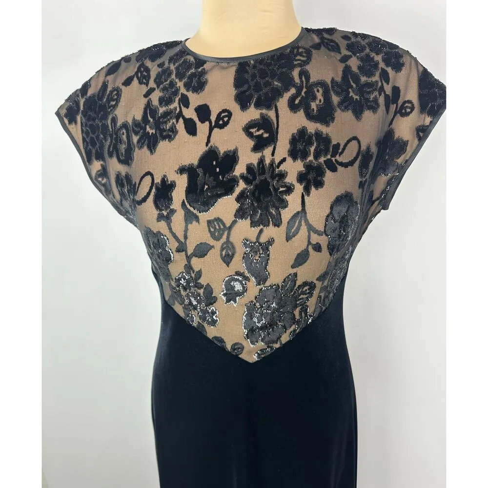 Vintage Tom Barra Size 8 Black Velvet Evening Gown Dress Christmas NYE Formal - Image 3