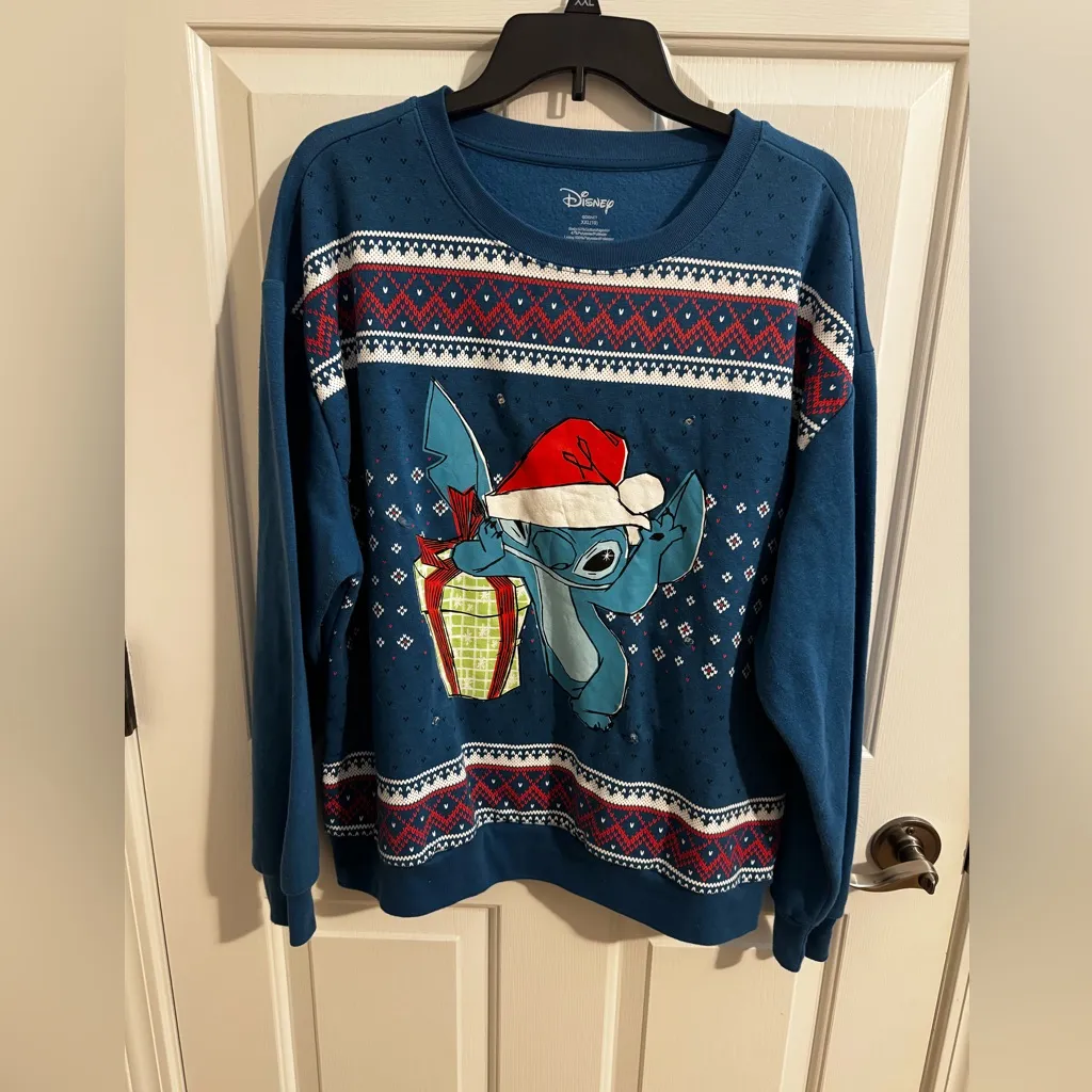 Disney Stitch Plus Light Up Christmas Pullover Crew Neck Blue Size XXL - Image 3