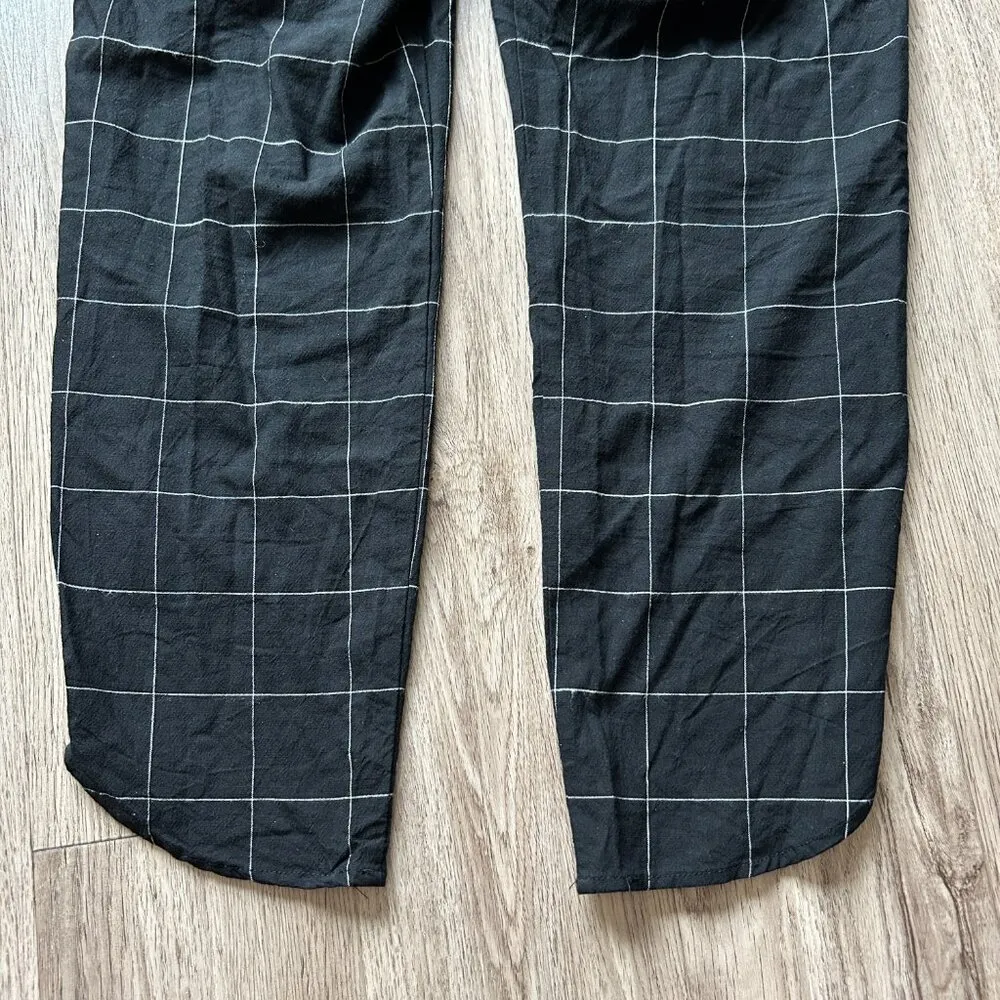 Marine Layer Women's Allison Tencel Pant in Black Windowpane Plaid Tulip Hem M - Image 9