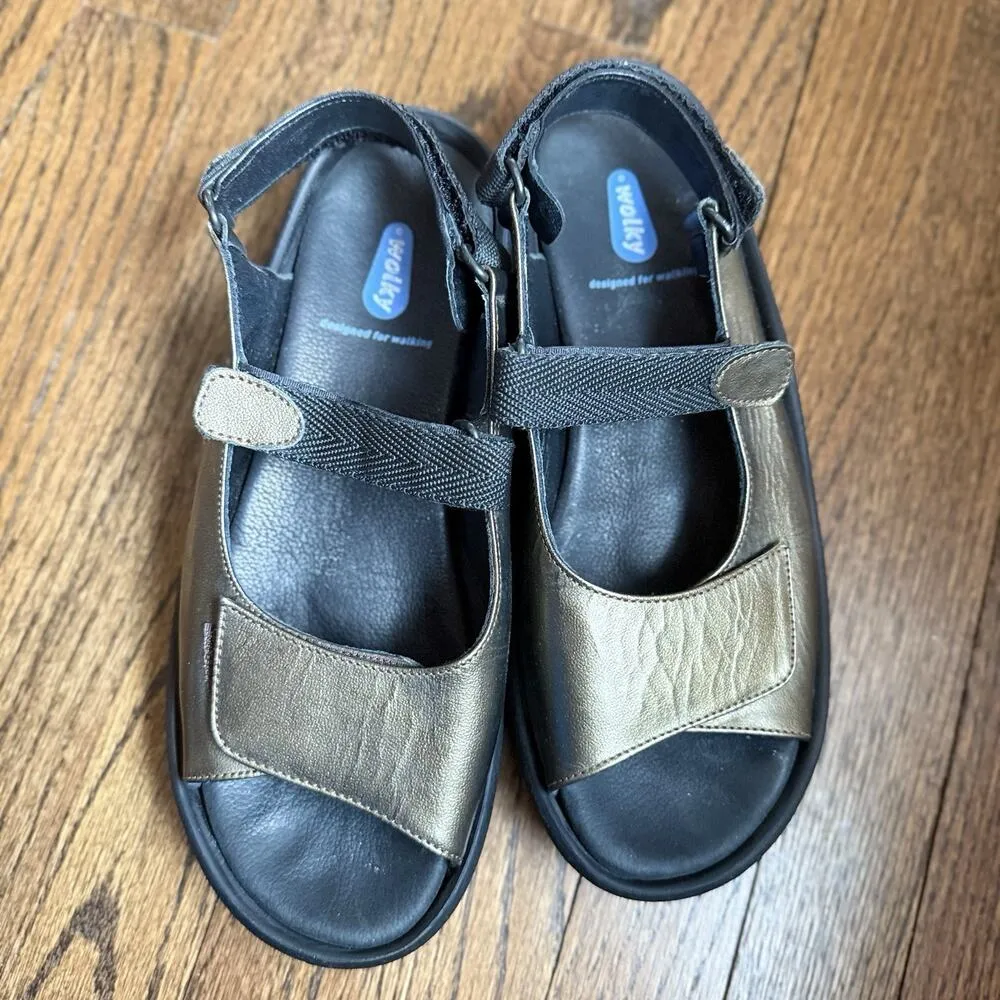 Wolky Rio Sandals Womens Size 42/ 10.5 Leather Metallic Bronze Mary Jane Strappy Gold - Image 3