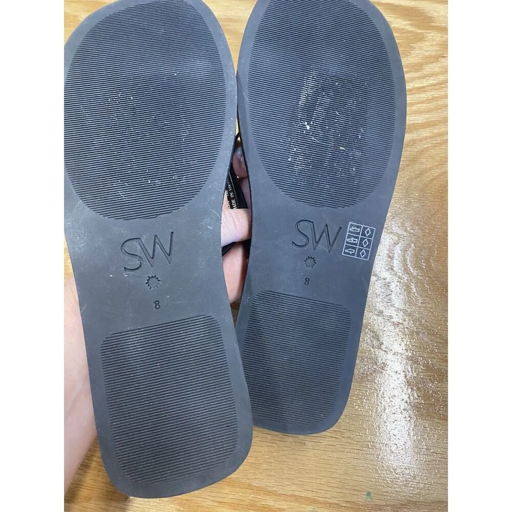 Stuart Weitzman Crystal Thong Sandals Women's 8 Black Flat Open Toe S66 - Image 3