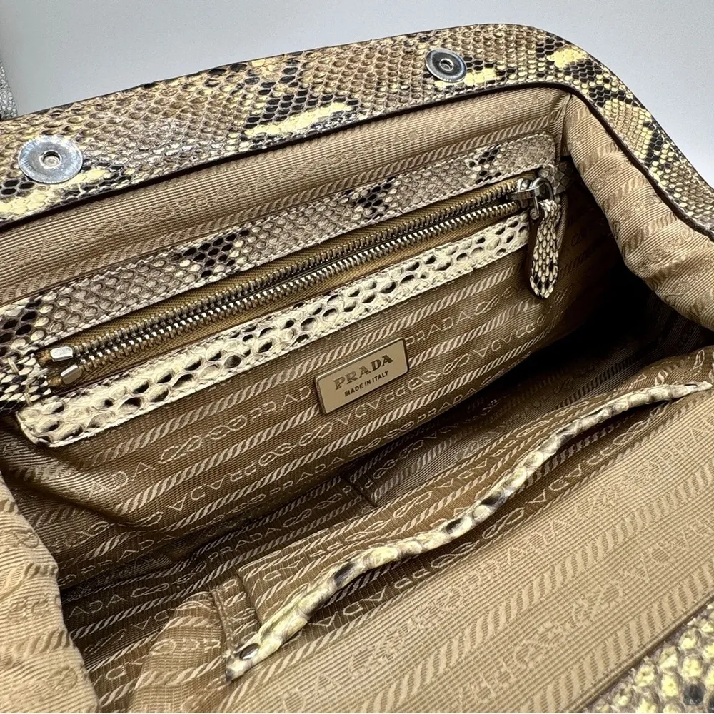 Prada Limited Edition Logo Jaquard Python Corda Roccia BR3509 Frame Handbag - Image 11