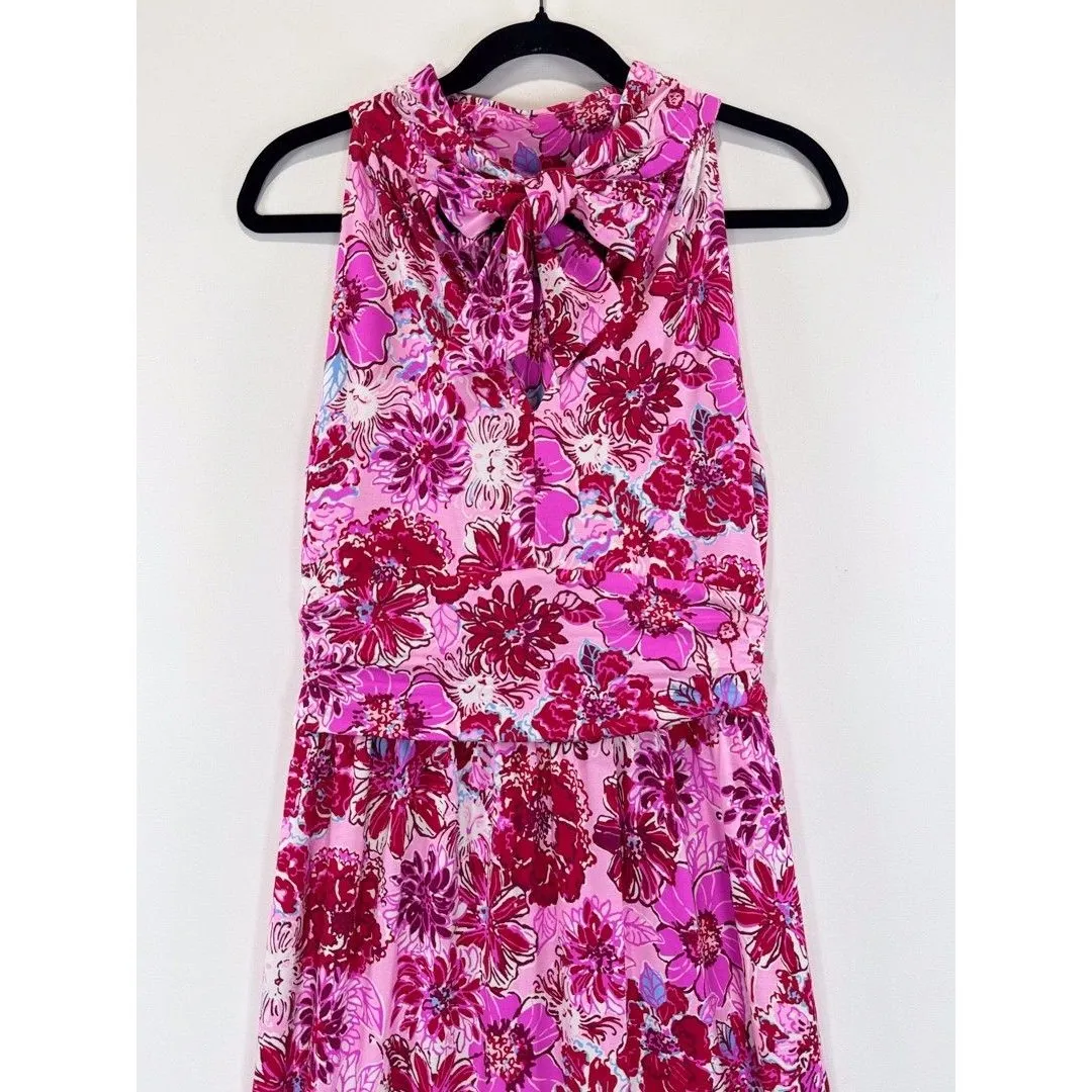 Lilly Pulitzer Womens Dress Pink Wyota Floral High Neck Maxi Stretch Boho Small - Image 10