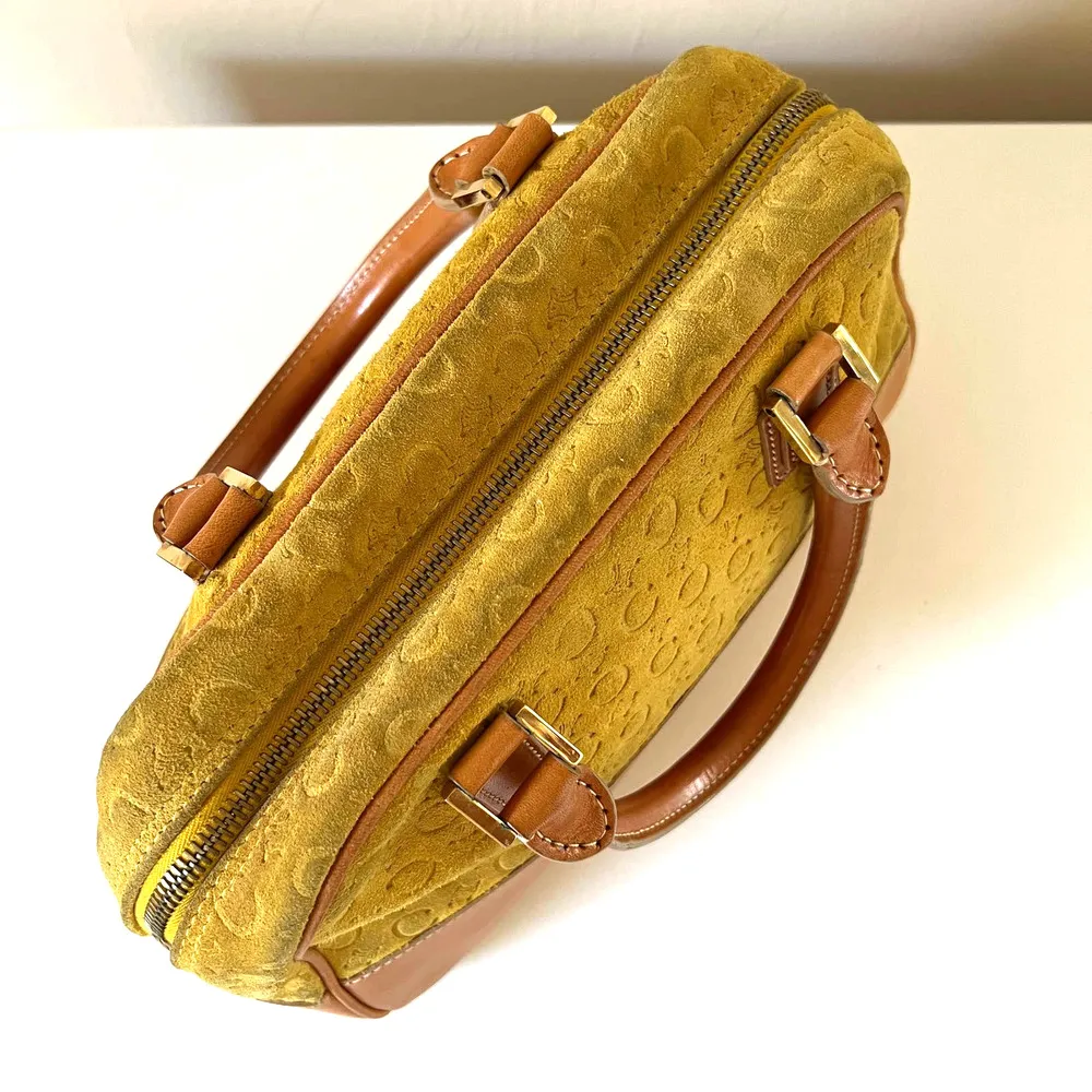 CELINE Yellow Suede Macadam and Leather Monogram Hand Bag - Image 12