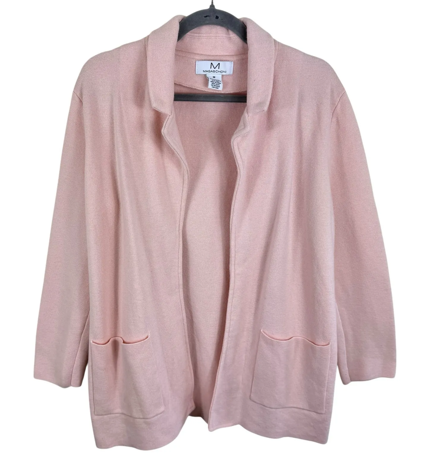 Magaschoni Pink Cotton Wool Collared Knit Open Sweater Blazer Pockets Size M - Image 1