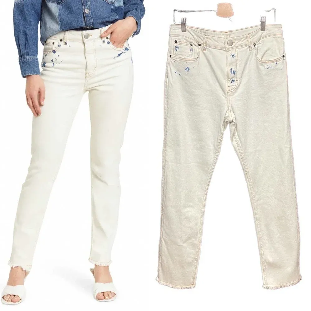 Maje Acid Wash Straight‎ Leg Jeans White Denim Size 40 / US 8 - Image 2