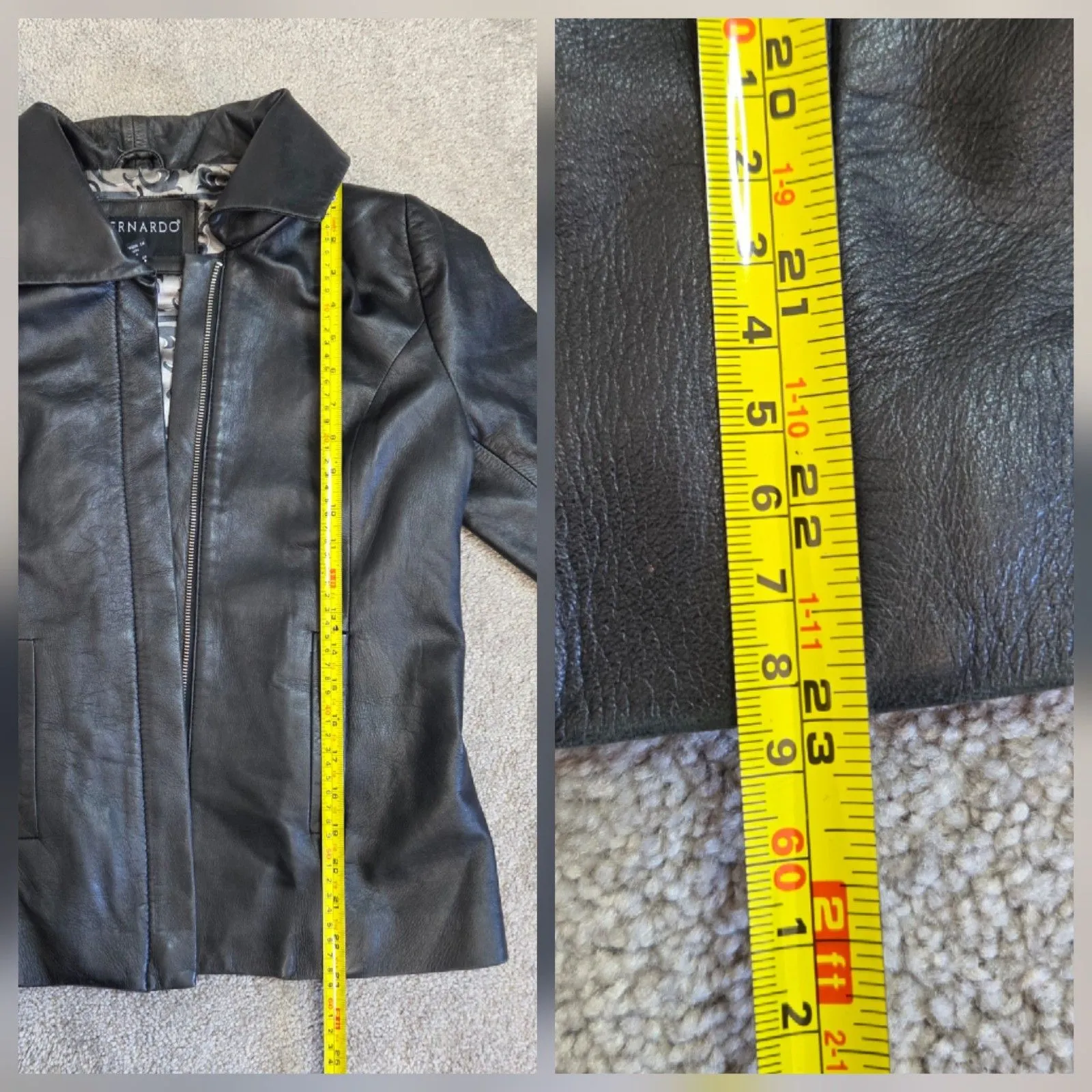 Bernardo Women's Black Zippered Leather Jacket Small Bomber Moto Soft Vintage - Image 7