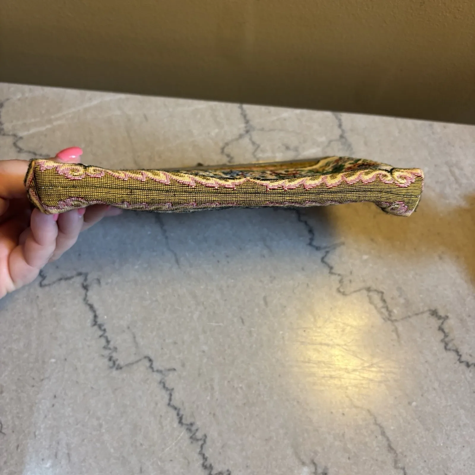 Vintage mid century petite‎ point floral needlepoint kiss lock clutch bag - Image 6