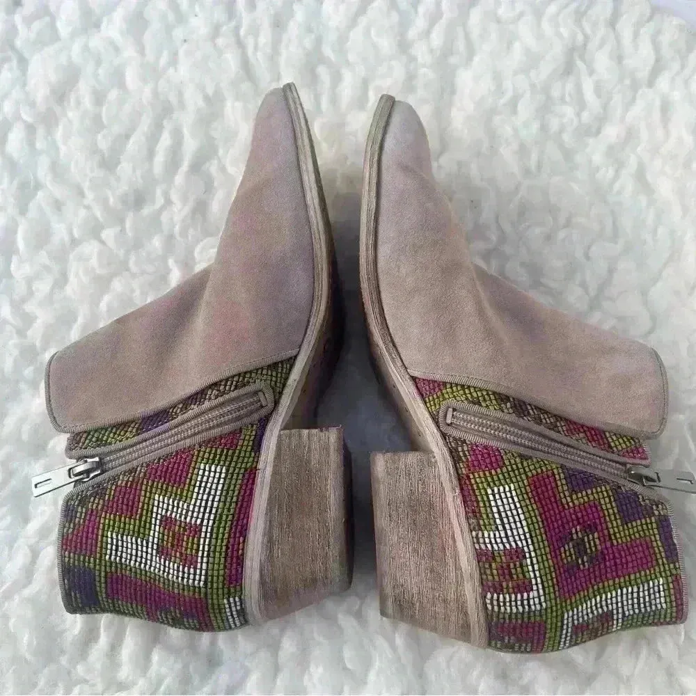 Sam Edelman Putnam Saddle Aztec Gray Ankle Suede Stacked Booties Boots - Image 3
