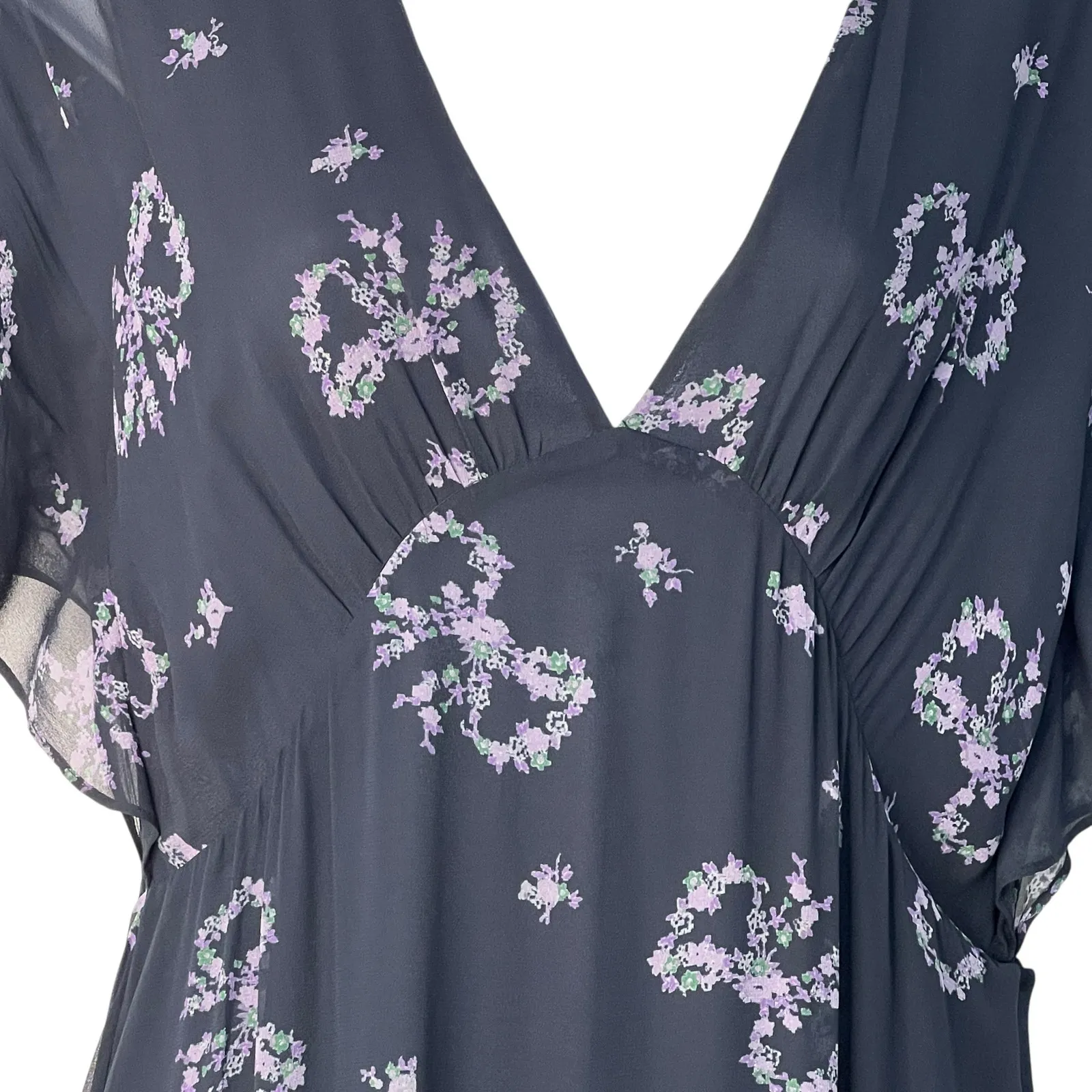 Love Shack Fancy Kover Bow Print Tiered Navy Blue Viscose Maxi Dress Size 8 - Image 4