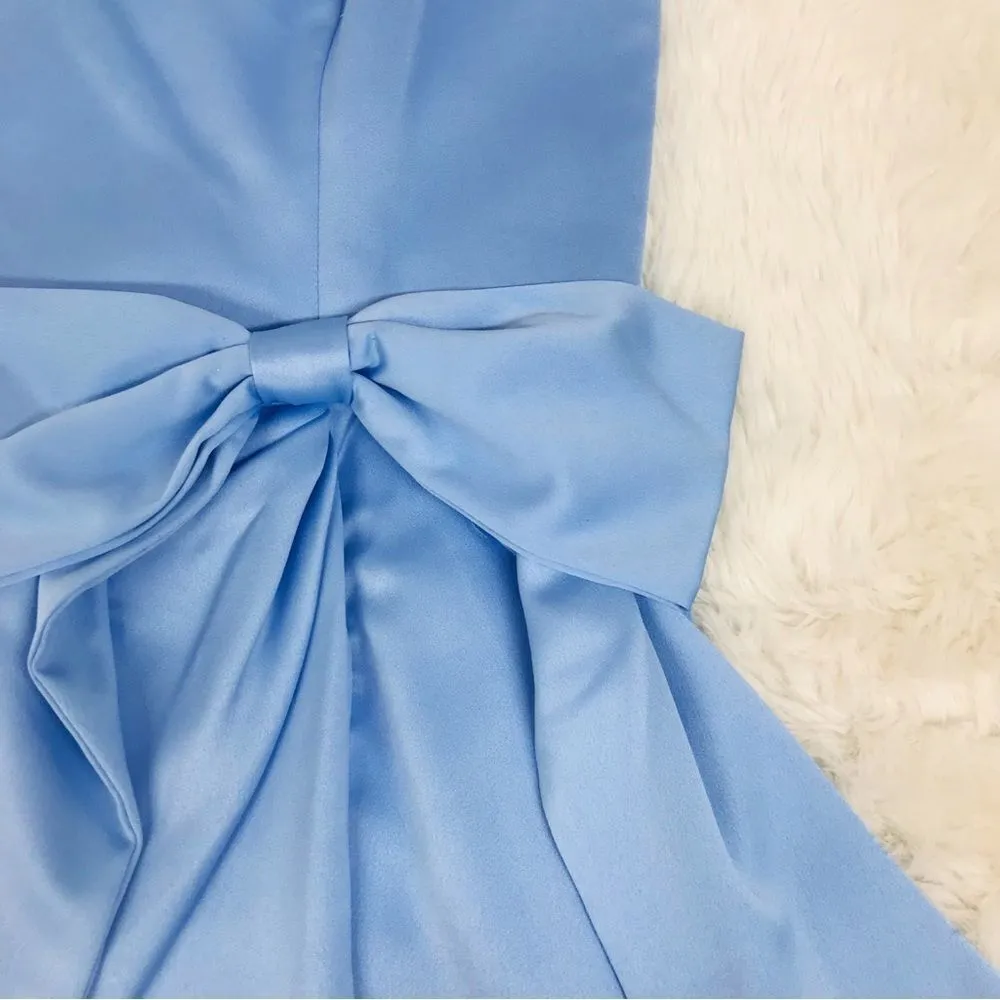 ADRIANNA PAPELL Blue Satin Crepe‎ Tie Waist Dress Long Formal Gown Size 10 New - Image 7