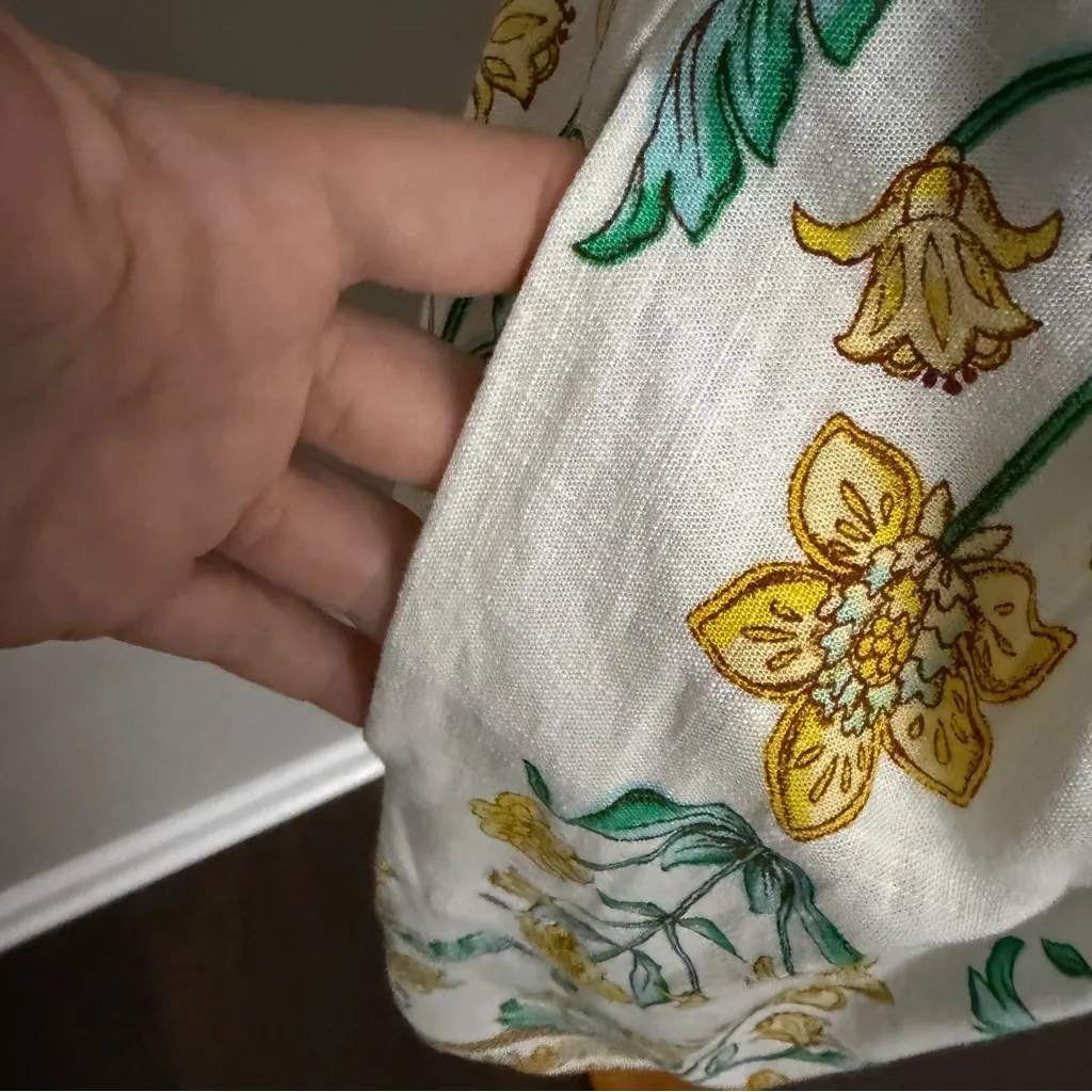 Draper James Dress Floral Linen Blend Square Neckline Lined Prairie Yellow Green - Image 10