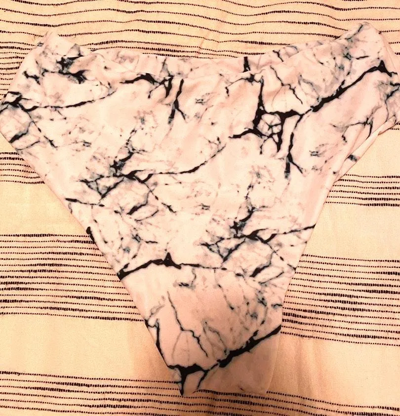 Marble High Cut Bikini Bottom White Size L - Image 3