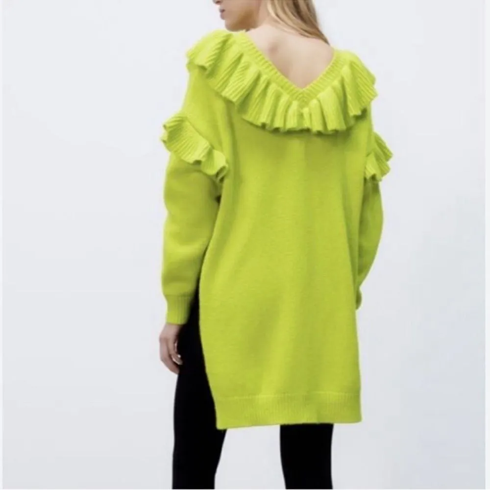 Zara Green Ruffled Long-sleeve Oversized Tunic Sweater(Size M-L) - Image 2