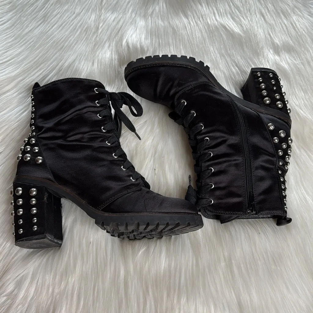 Laundry Black Satin Silver Studded Motto Boots - Image 3