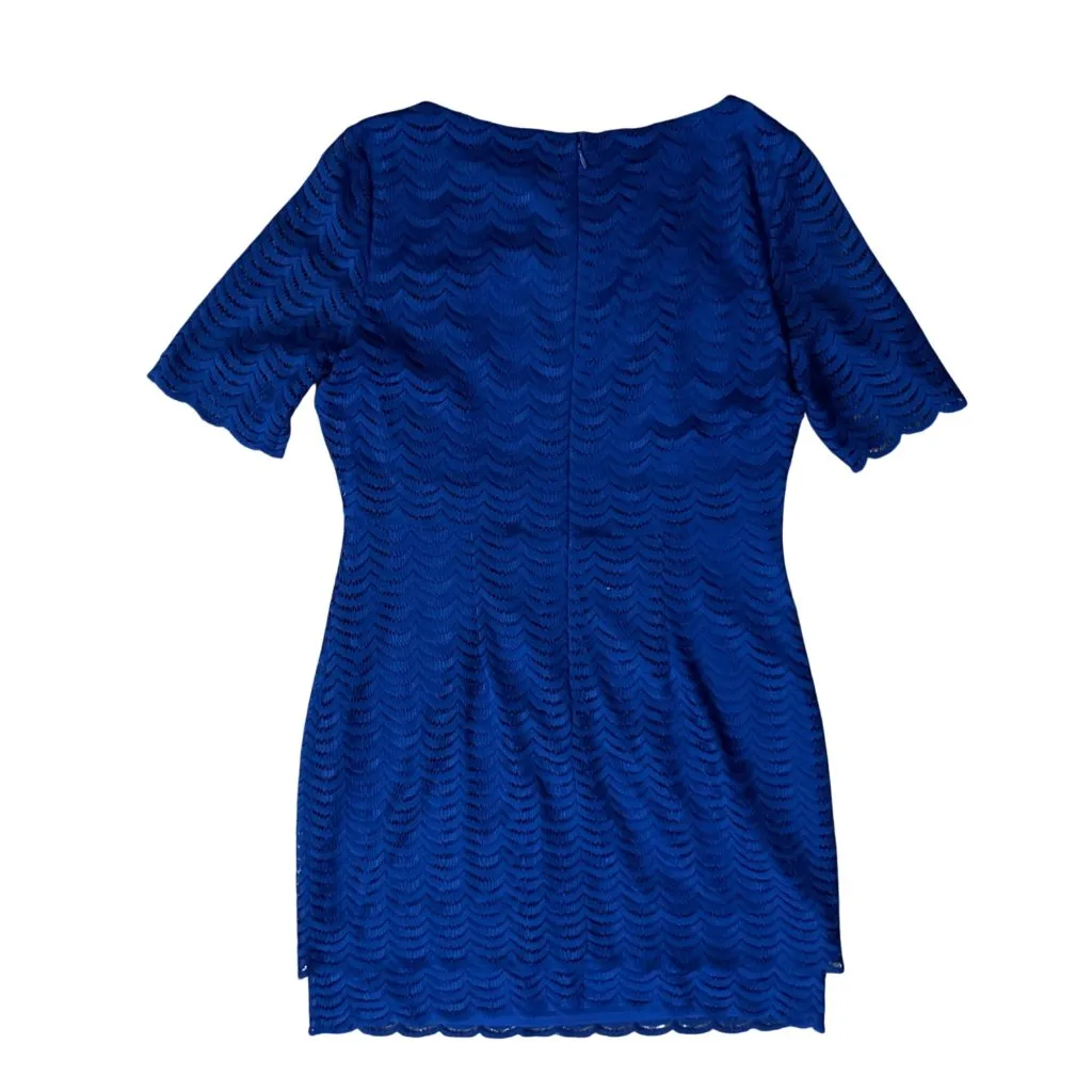American Living Blue Lace Overlay Dress Women’s 14 Used Lined Short Sleeve - Image 4
