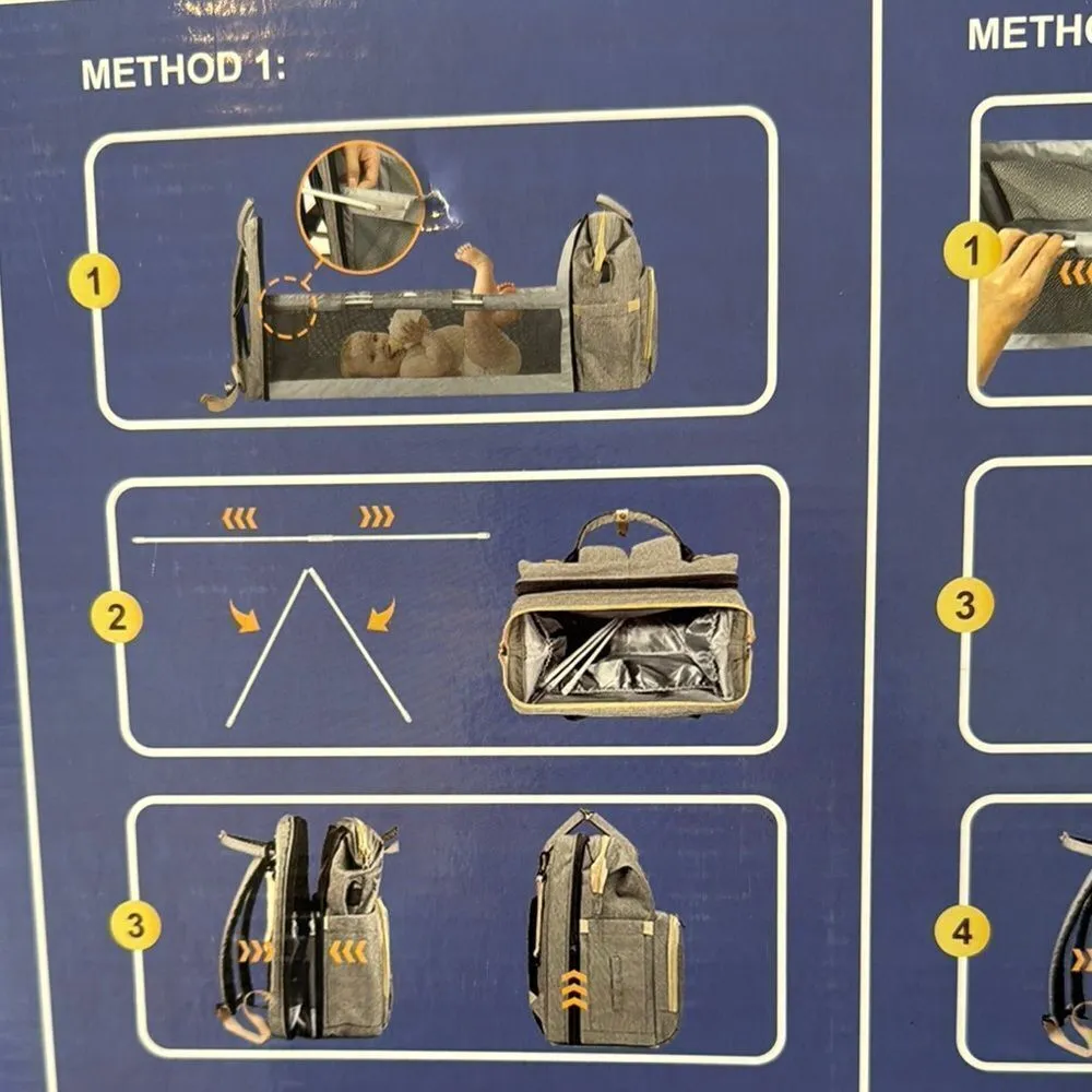 Diaper Bag Backpack Waterproof Large Capacity ChangingPad USB Charging Port NEW Gray - Image 4