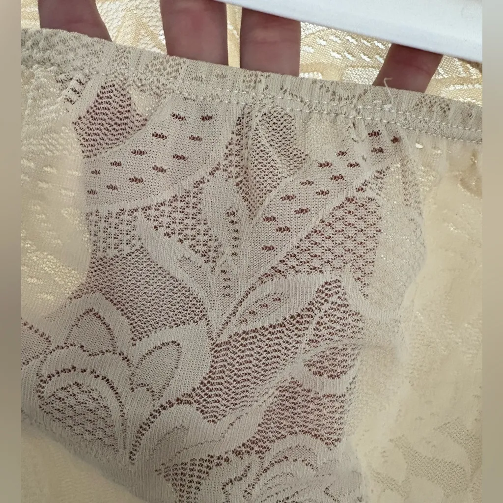 CHLOE Dainty Floral Textured Semi Sheer Lace Nude Mini Skirt Slip - Image 3