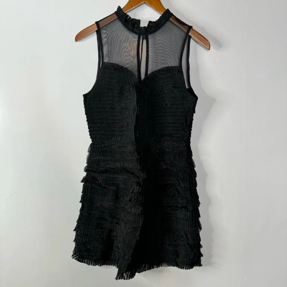 Free People Black Ruffle Mesh Mini Dress - Image 3