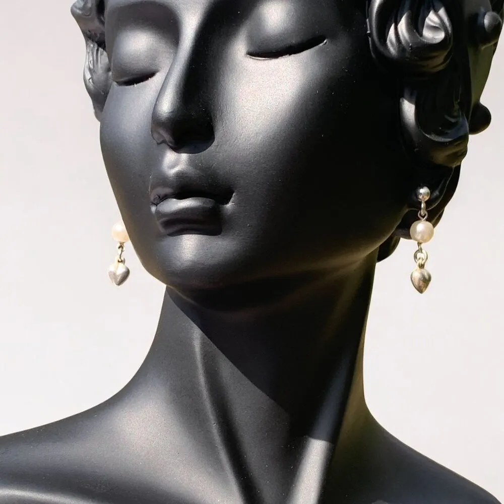 Sterling Silver Drop Earrings With Heart Charms & Faux Pearl Accents - Image 5