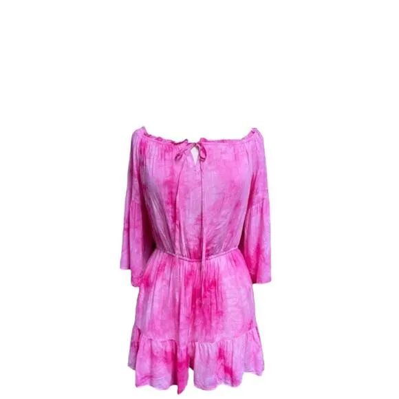 Andree By Unit Romper Womens Plus 3X Pink Tye Dyed Off Shoulder Fairy - Image 2